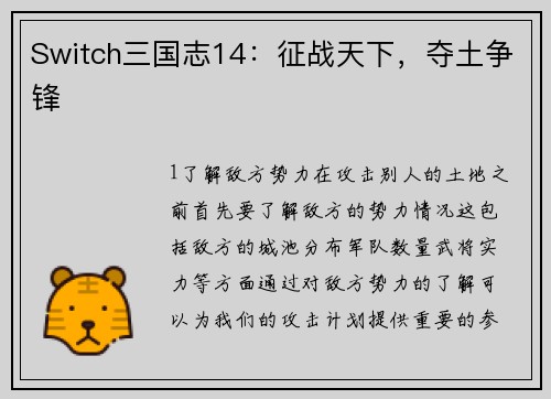 Switch三国志14：征战天下，夺土争锋